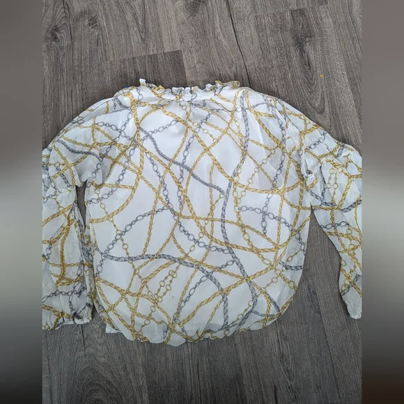 INC White blouse with gold and silver chain print - Picture 2 of 6